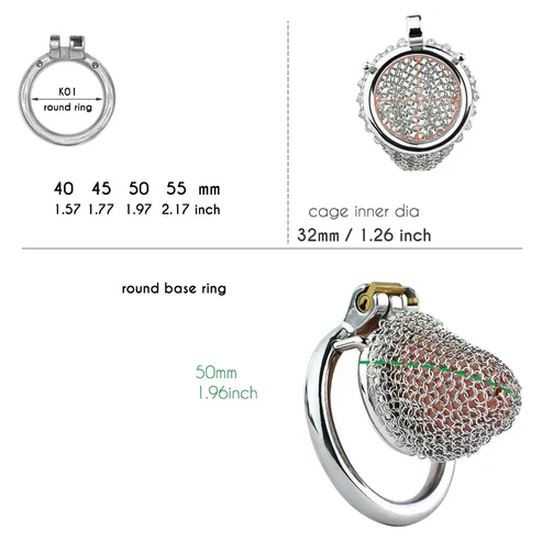 Stainless Steel Mesh Chastity Cage-size