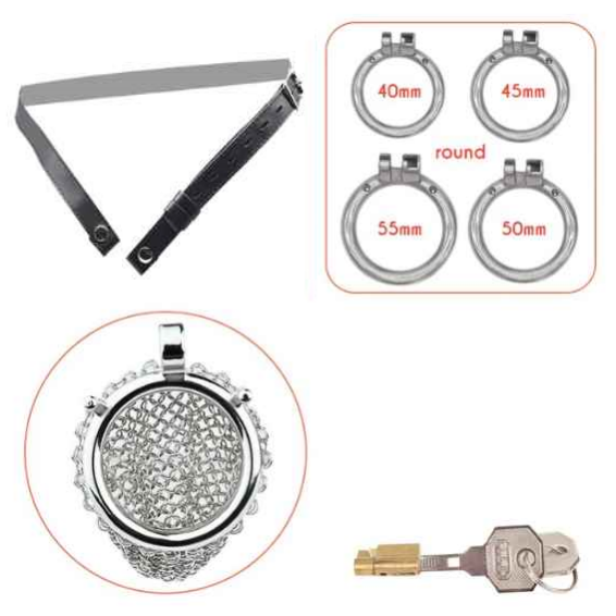Stainless Steel Mesh Chastity Cage -size -belt
