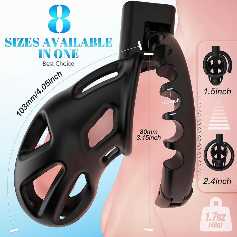 Chastity Cage with 8 Adjustable Cock Ring
