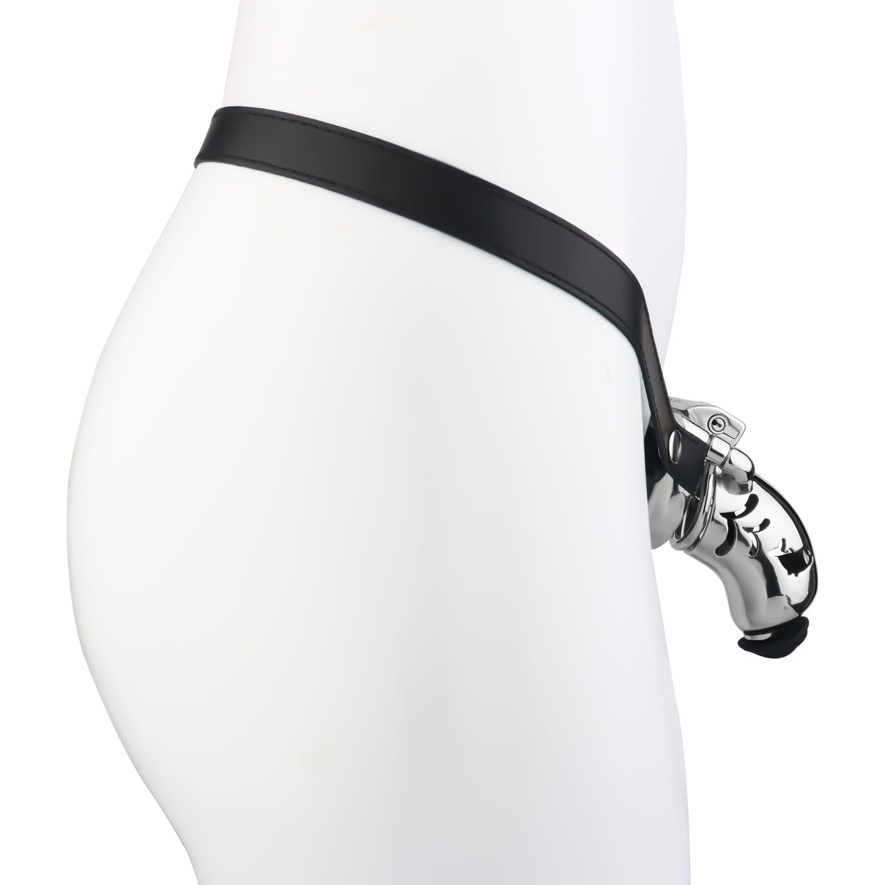 Dolphin Steel Chastity Cage with Anti-ring Removable - with belt and black urethral