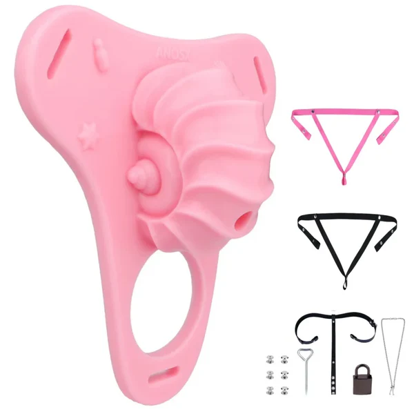 Fantasy Pink Conch Chastity Cage with Belt 2