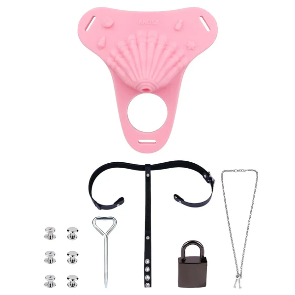 Fantasy Pink Conch Chastity Cage with Belt 11