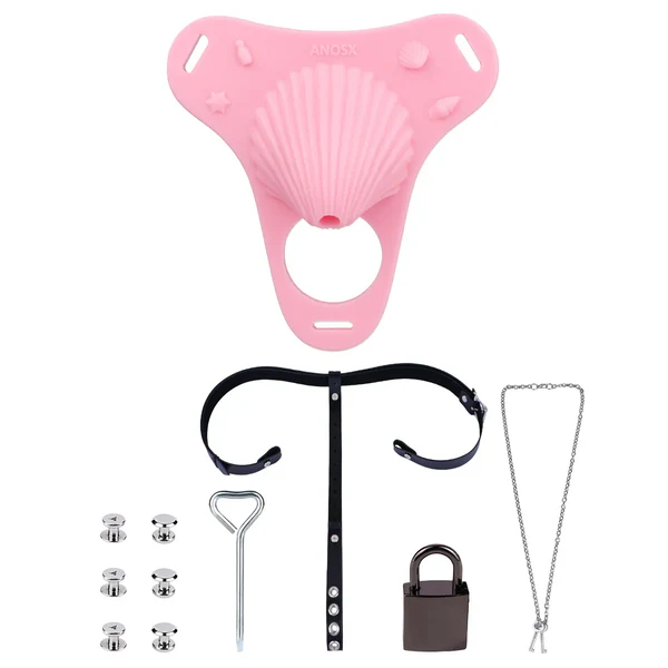 Fantasy Pink Conch Chastity Cage with Belt 29