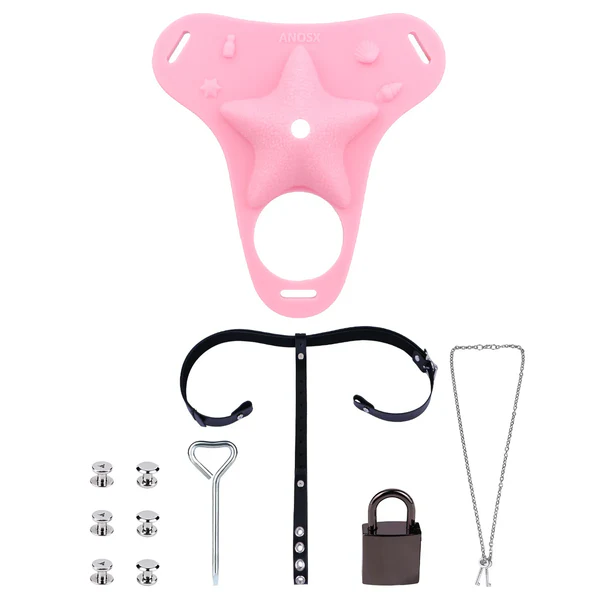 Fantasy Pink Conch Chastity Cage with Belt 31