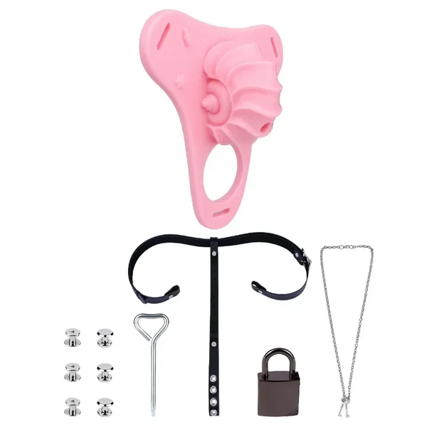 Fantasy Pink Conch Chastity Cage with Belt 7