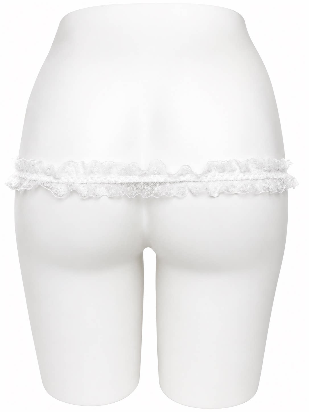 White lolita lace support strap shown from the rear on a display mannequin