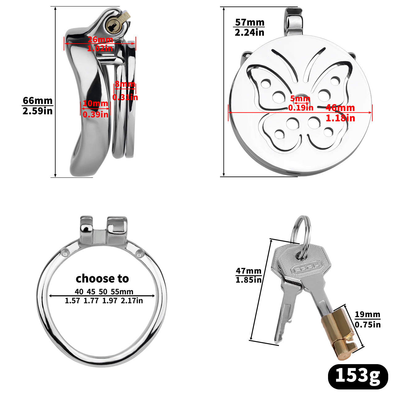 Steel Butterfly Flat Chastity Lock - 12