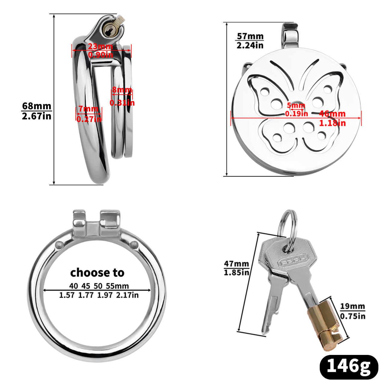 Steel Butterfly Flat Chastity Lock - 13