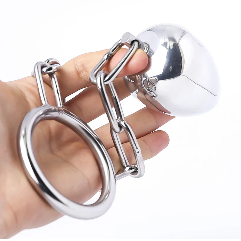 Plug anal en acier inoxydable avec anneau pénien