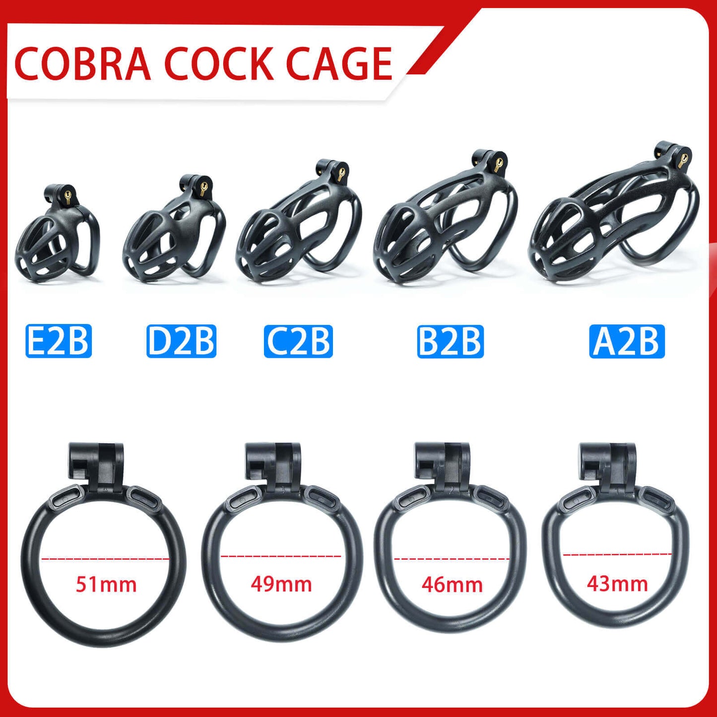 Kit de cage de chasteté Cobra à rayures noires de 1,77 à 4,13 pouces de long