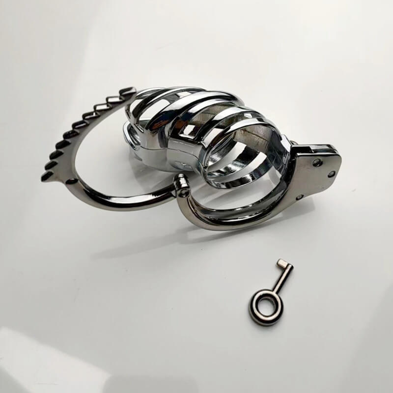 Verstellbarer Keuschheitskäfig aus Metall für Männer mit Handschellen-Design
