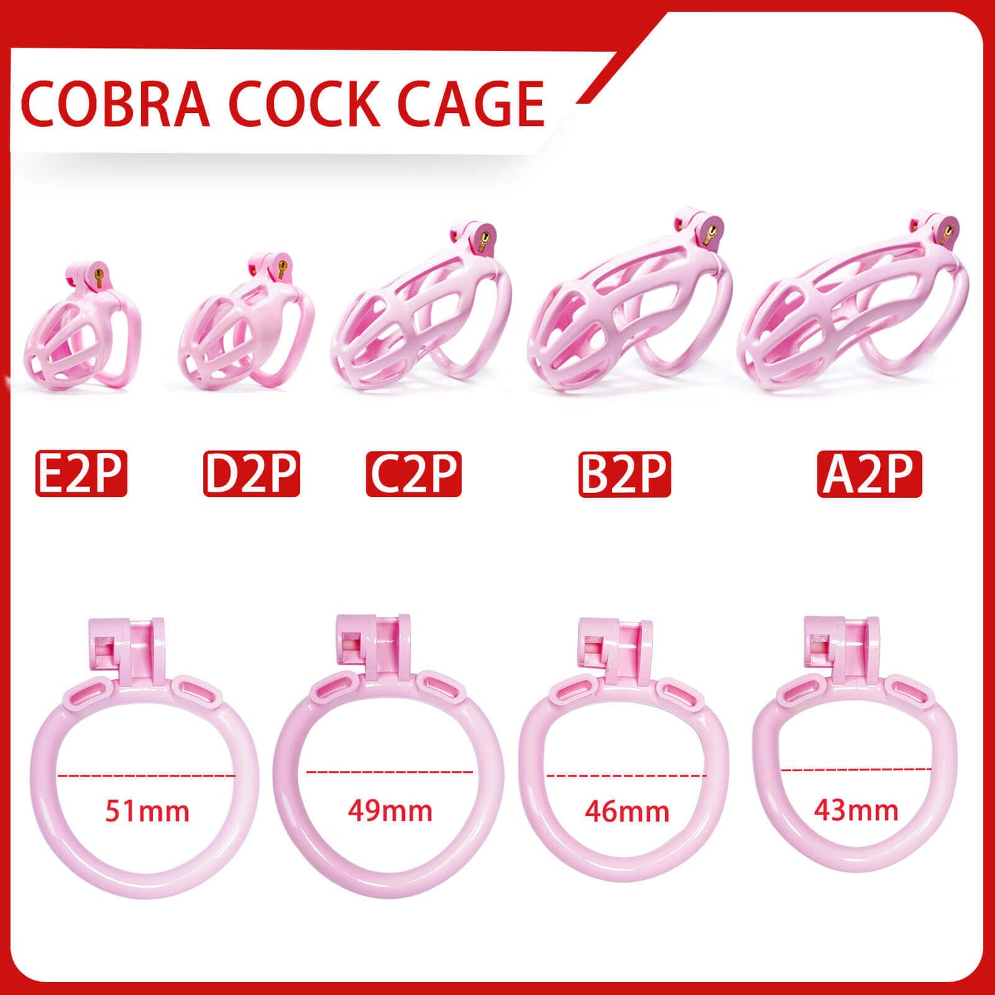 Kit de cage de chasteté Cobra à rayures roses de 1,77 à 4,13 pouces de long