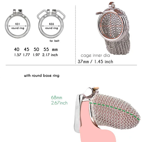 Cage de chasteté en maille d'acier inoxydable de 2,67"