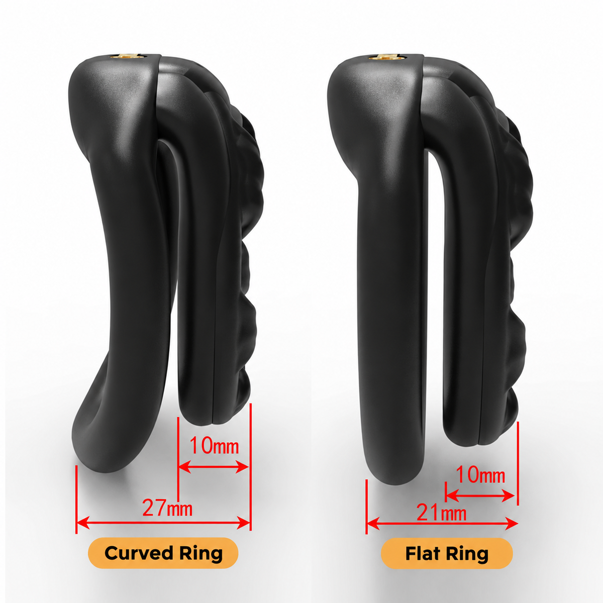 3D-Printed Embedded-Lock Chastity Cage flat and curved ring depth dimensions