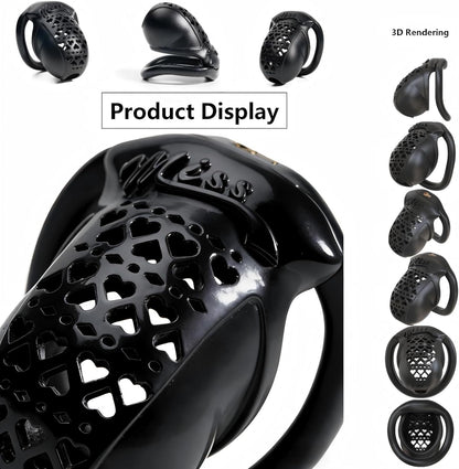 3D Printed Resin Chastity Cage with 4 Ring Sizes