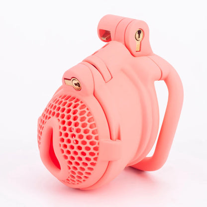 Breathable Honeycomb Pink Slide Chastity Cage