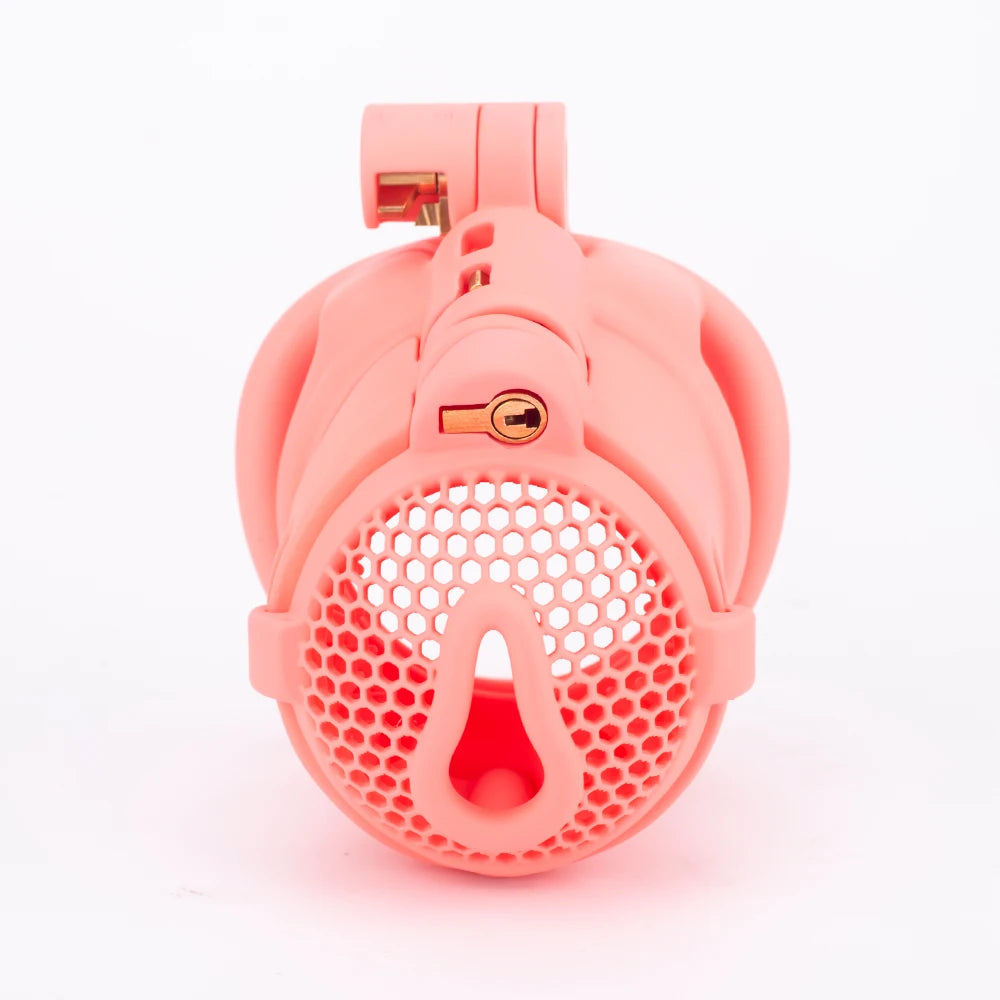 Breathable Honeycomb Pink Slide Chastity Cage