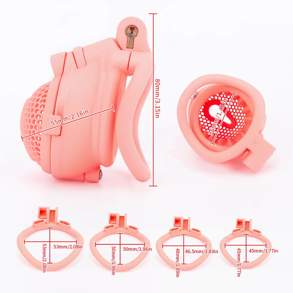 Breathable Honeycomb Pink Slide Chastity Cage