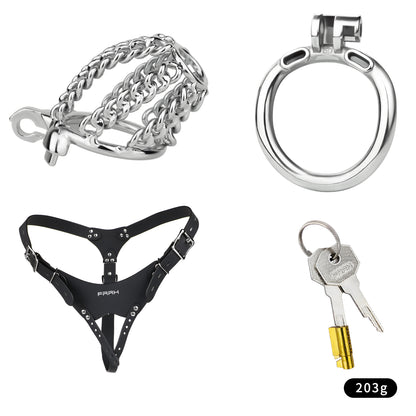 Chainmail Steel Chastity Cage with Belt - 9