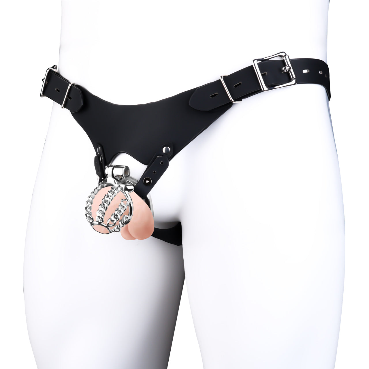 Chainmail Steel Chastity Cage with Belt - 5
