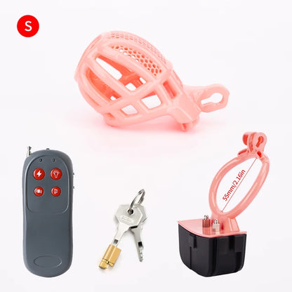 Pink Electric Shock Chastity Cage Set