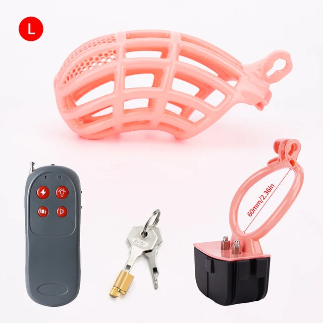 Pink Electric Shock Chastity Cage Set