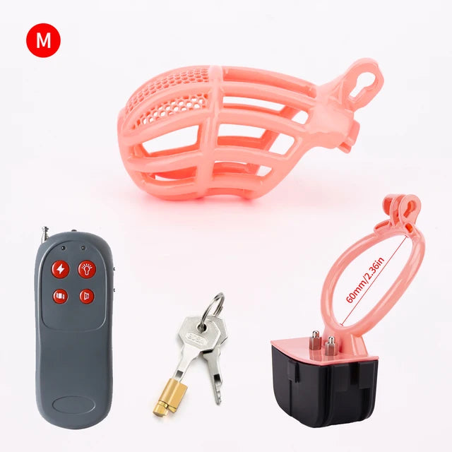 Pink Electric Shock Chastity Cage Set