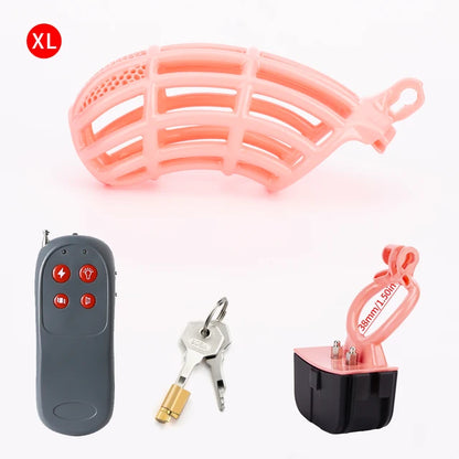 Pink Electric Shock Chastity Cage Set