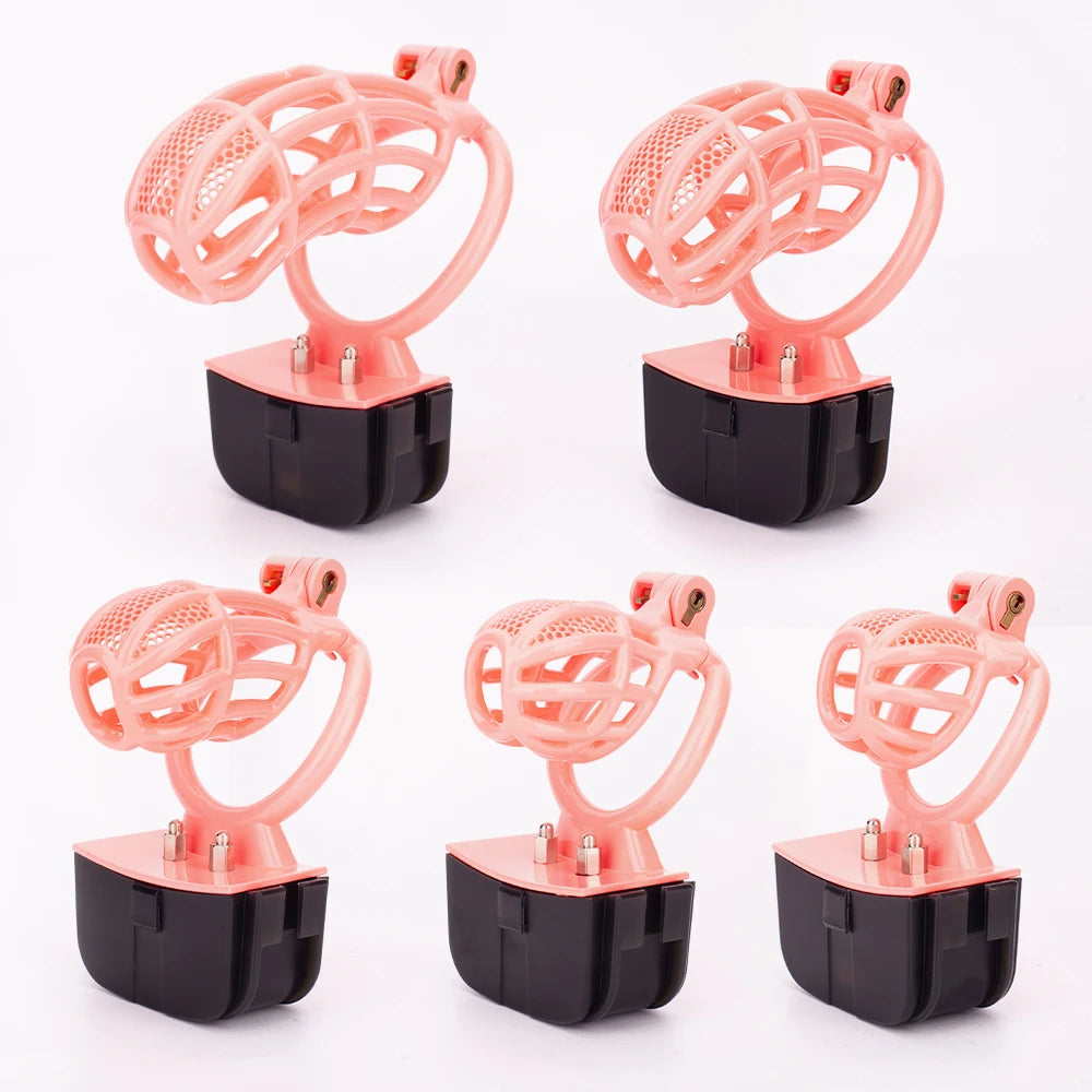 Pink Electric Shock Chastity Cage Set