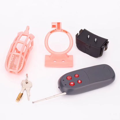 Pink Electric Shock Chastity Cage Set