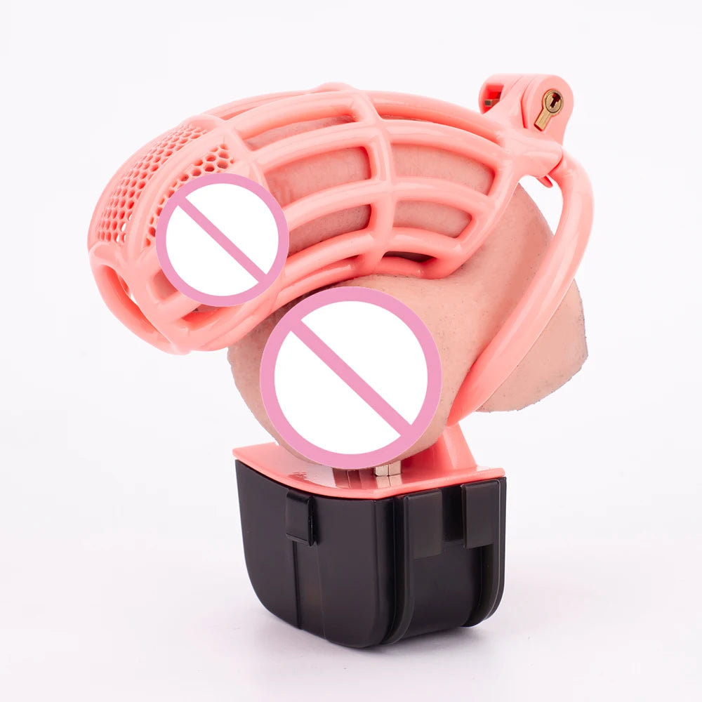 Pink Electric Shock Chastity Cage Set