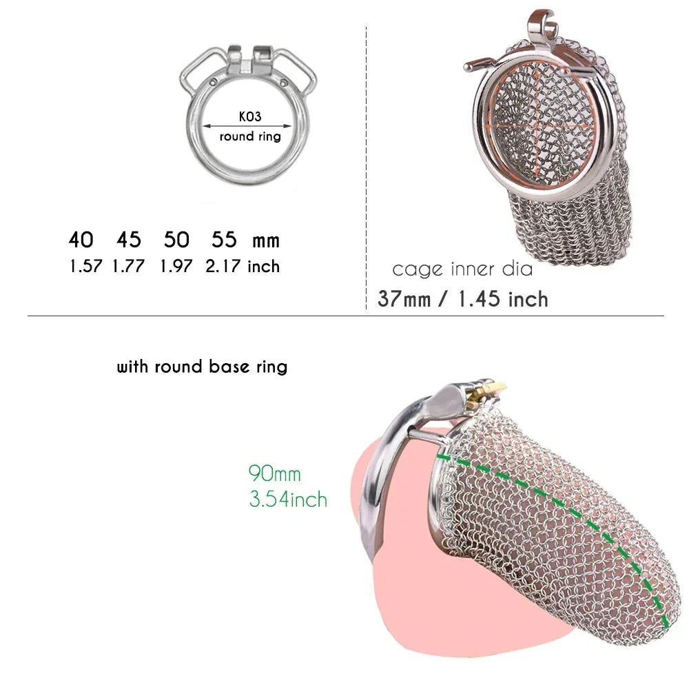 3.54" Stainless Steel Mesh Chastity Cage