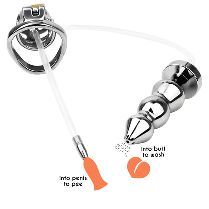 Spiked Male Chastity Cage with Anal Plug