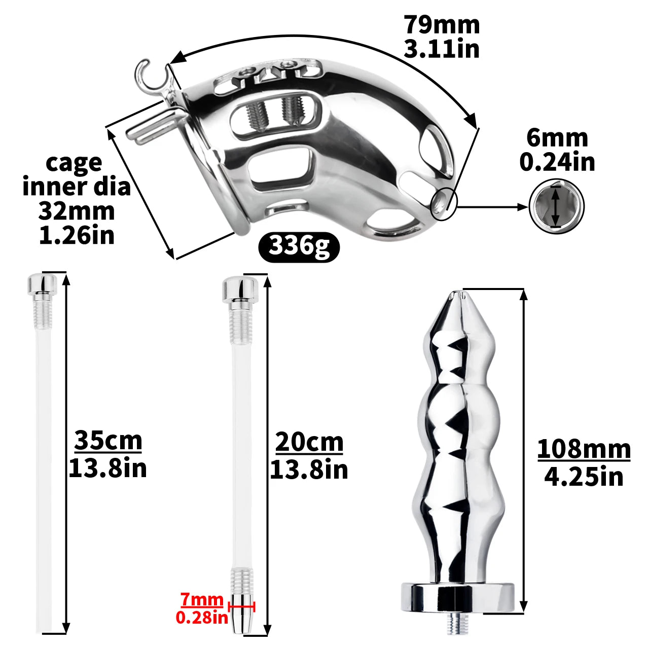 Metal Botted Male Chastity Cage with Belt