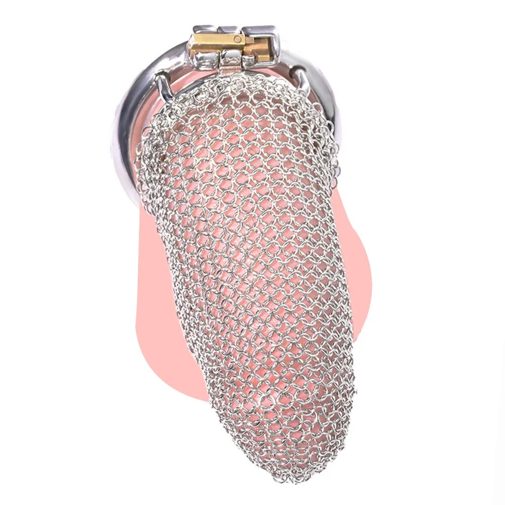 Cage de chasteté en maille d'acier inoxydable avec cotte de mailles - 4,33"