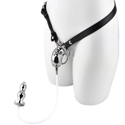 Metal Botted Male Chastity Cage with Belt