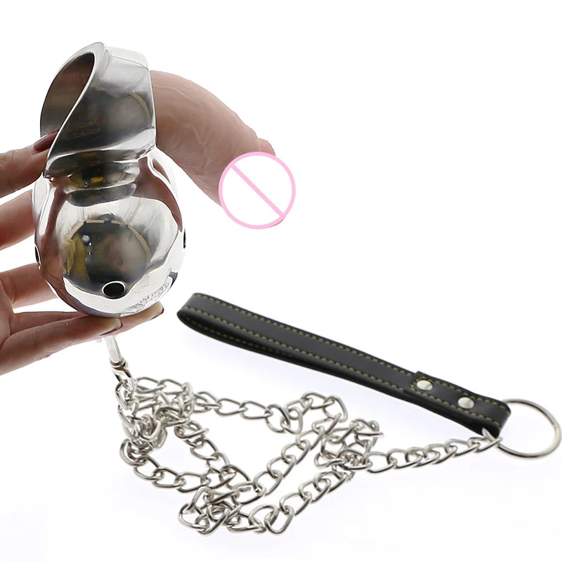 Cage de chasteté avec pendentif pour scrotum et extenseur de testicules en acier inoxydable