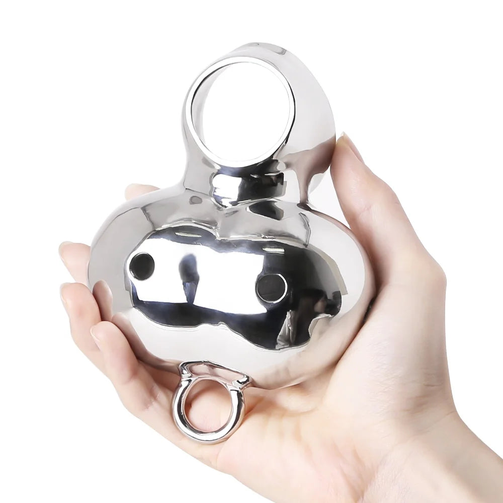 Cage de chasteté avec pendentif pour scrotum et extenseur de testicules en acier inoxydable