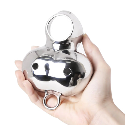 Cage de chasteté avec pendentif pour scrotum et extenseur de testicules en acier inoxydable