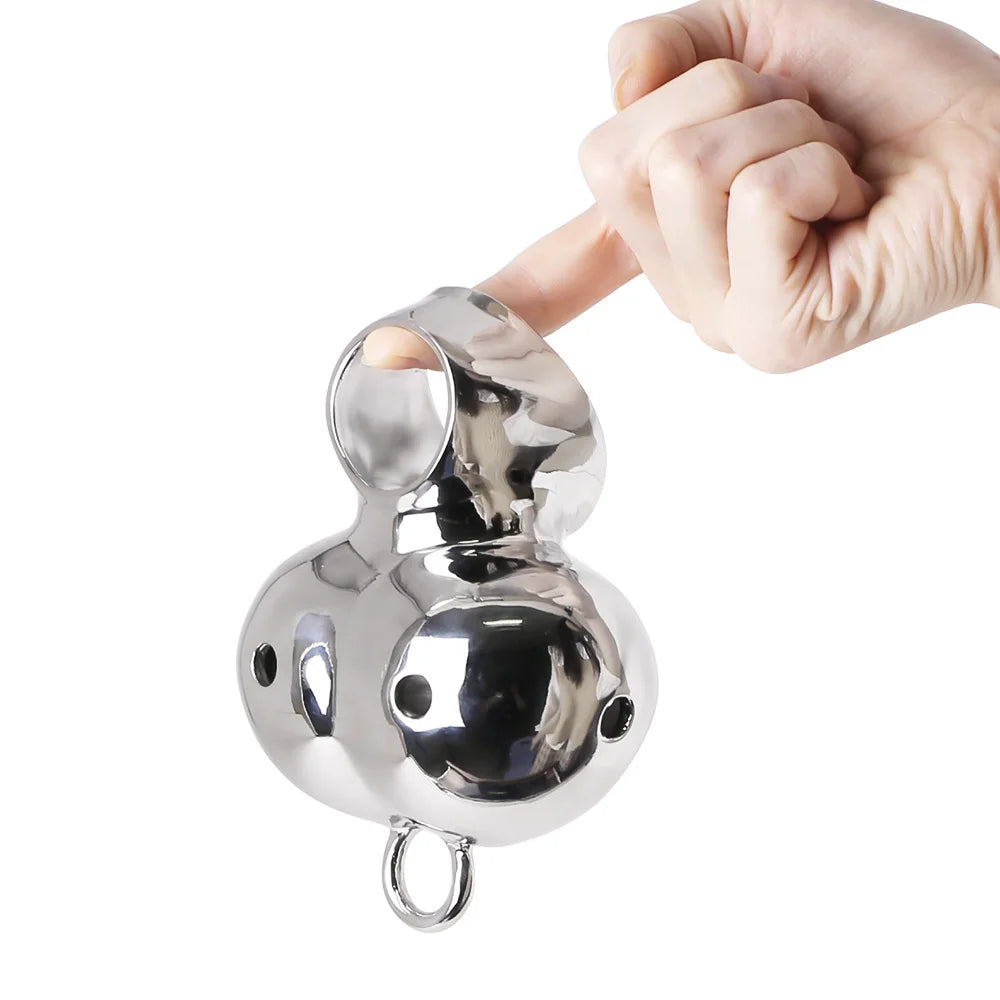 Cage de chasteté avec pendentif pour scrotum et extenseur de testicules en acier inoxydable