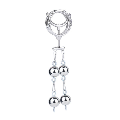 Adjustable Dual Ring Metal Cock Ring with Weighted Chains – round teeth ring with four hanging weights