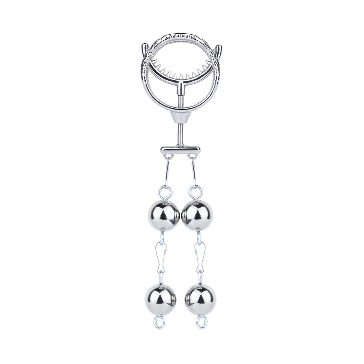 Adjustable Dual Ring Metal Cock Ring with Weighted Chains – spike teeth ring with hanging weights