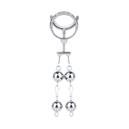 Adjustable Dual Ring Metal Cock Ring with Weighted Chains – spike teeth ring with hanging weights