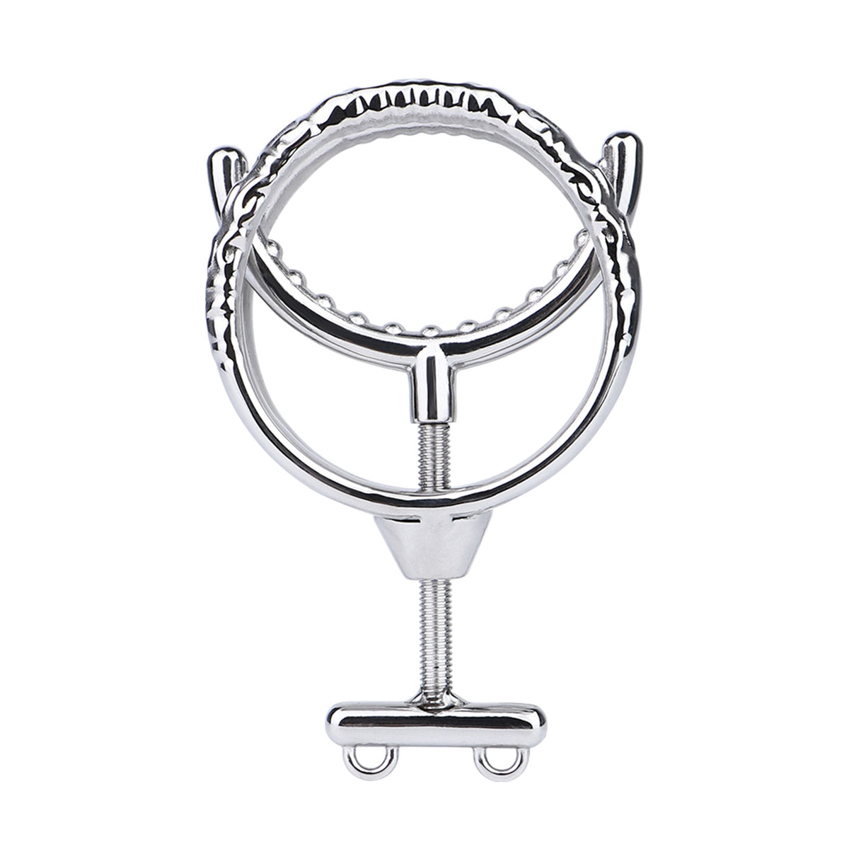 Adjustable Dual Ring Metal Cock Ring with Weighted Chains – round teeth ring front view