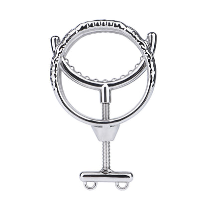 Adjustable Dual Ring Metal Cock Ring with Weighted Chains – round teeth ring front view