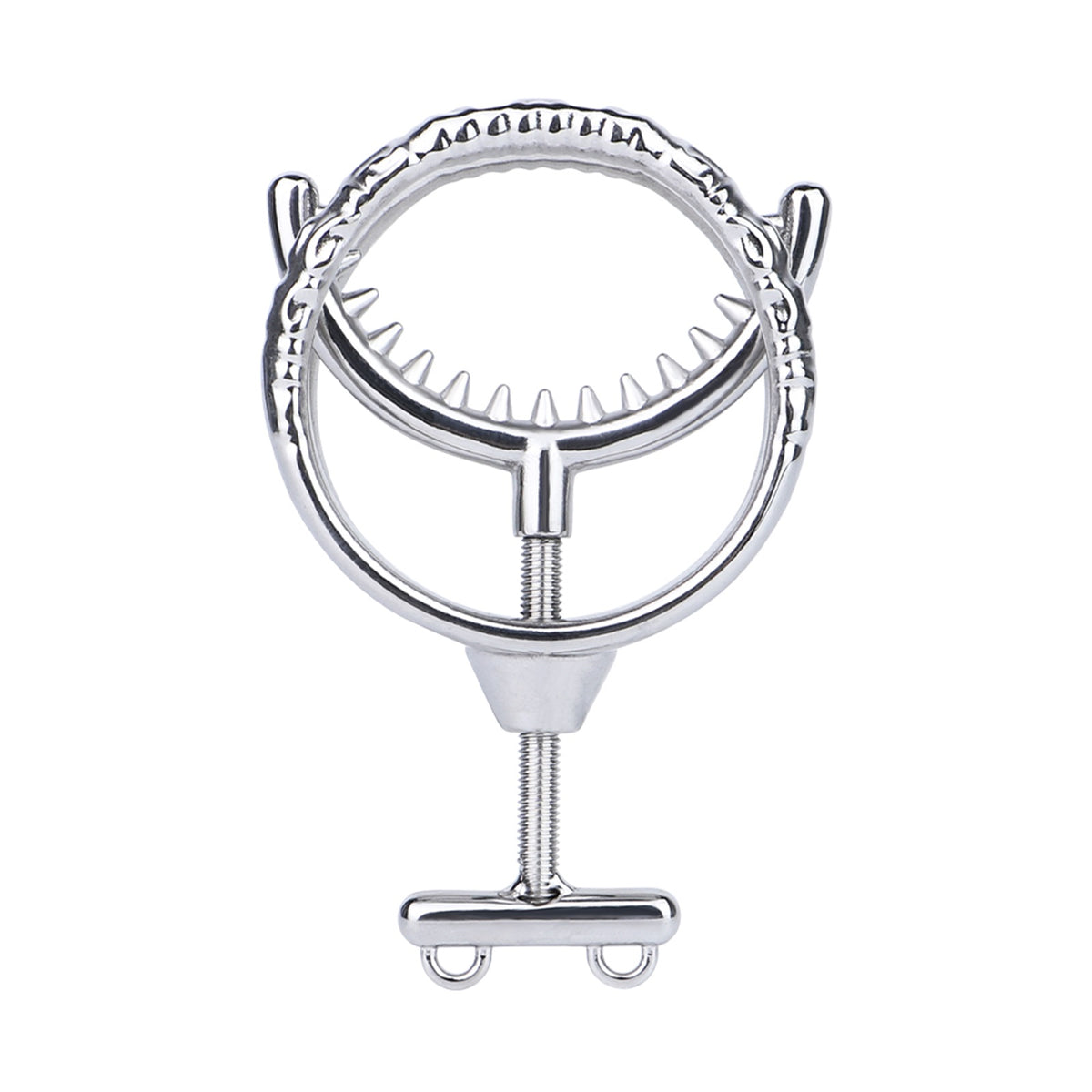 Adjustable Dual Ring Metal Cock Ring with Weighted Chains – spike teeth ring front view