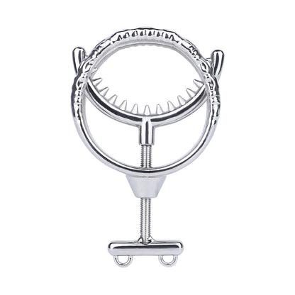 Adjustable Dual Ring Metal Cock Ring with Weighted Chains – spike teeth ring front view