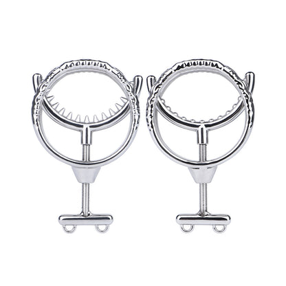 Adjustable Dual Ring Metal Cock Ring with Weighted Chains – round and spike teeth styles side by side