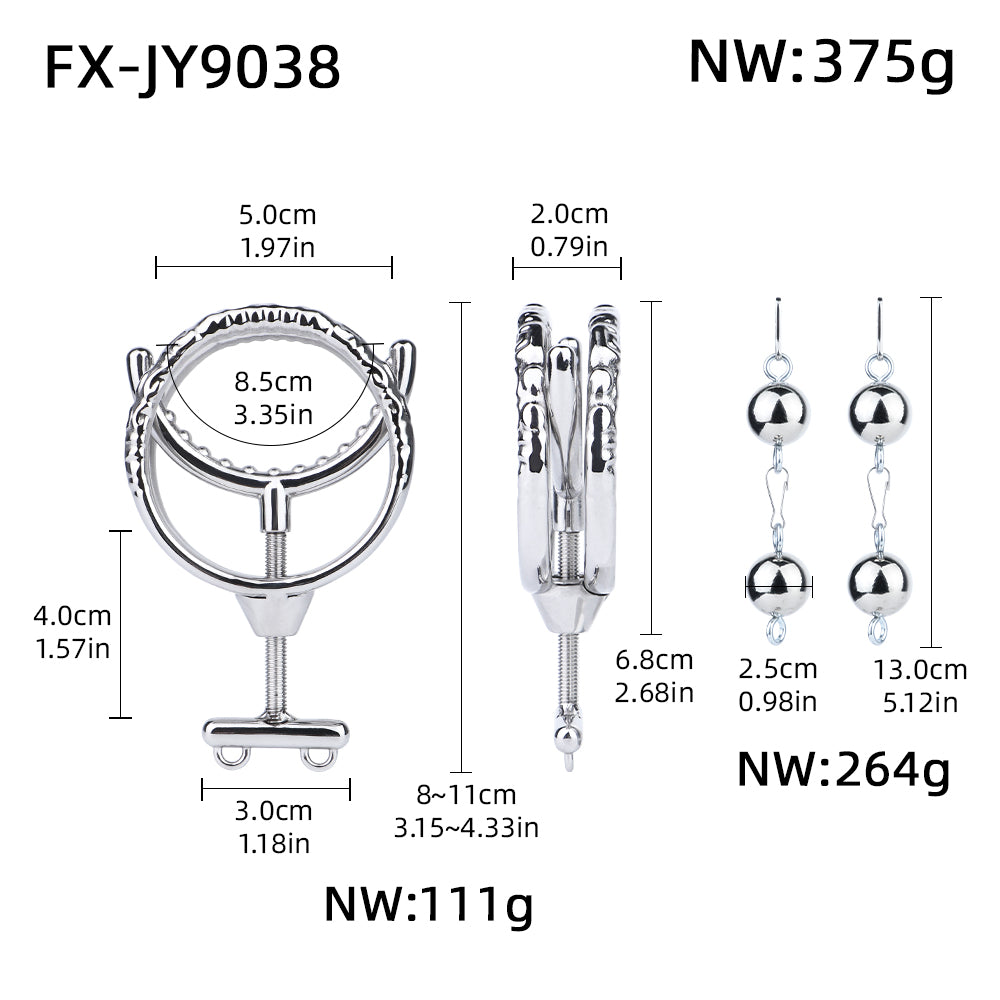 Adjustable Dual Ring Metal Cock Ring with Weighted Chains – round teeth measurements and weight chart