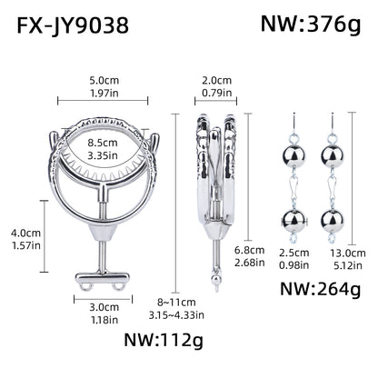 Adjustable Dual Ring Metal Cock Ring with Weighted Chains – spike teeth measurements and weight chart